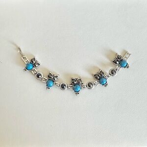 Whimsical Costume Jewellery Silver Tone and Blue Owl Bracelet